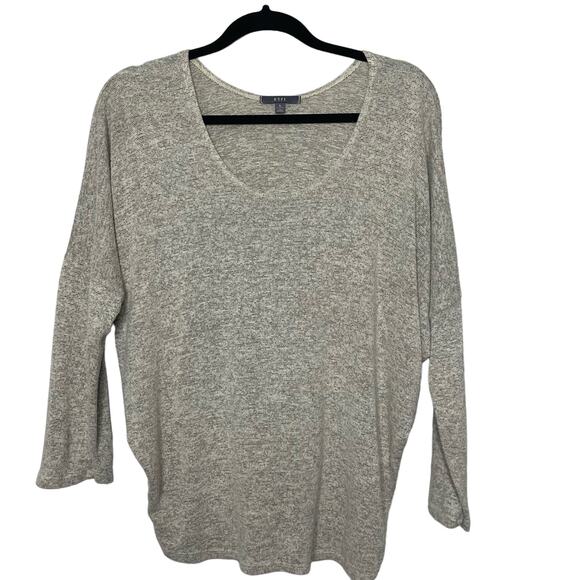 Gyft Long Sleeve Top Scoop Neck Drop Shoulder Sweater Gray Tan Lagenlook L - Picture 1 of 11